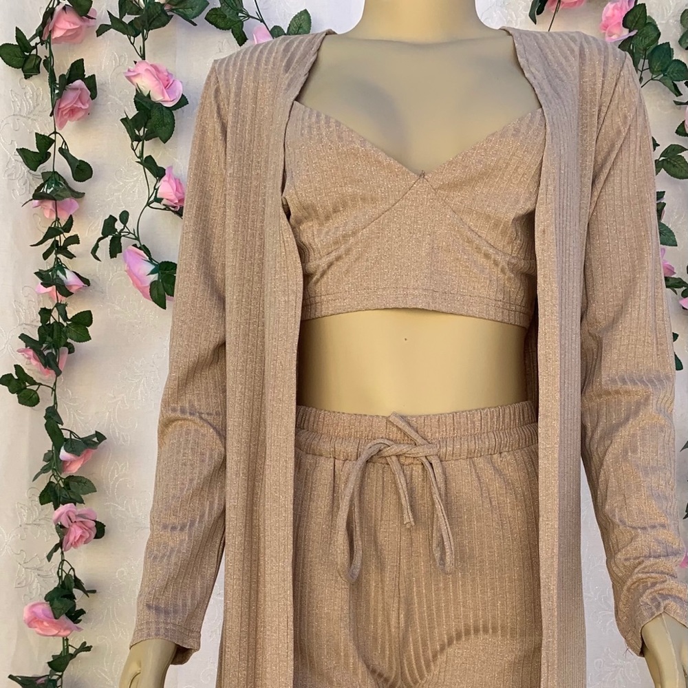 3 Piece Spaghetti Strap Crop Top, Pant, Cardigan - Picture 10 of 11